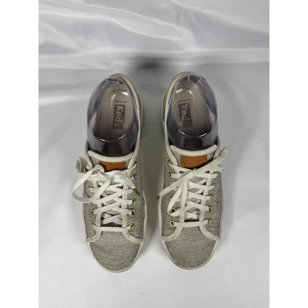 Keds Jump Kick WF59175 Womens US 6.5 Comfort Shoes Beige Black Striped Sneakers